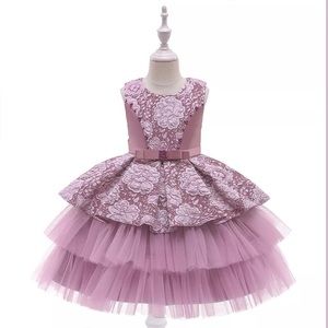 Luxury Floral Embroidered Wedding Birthday Boutique Flower Girl Dress 5030